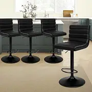 ALFORDSON 4X PU Leather Bar Stool, Ruel All Black Kitchen Barstools with Swivel Seat in 62-83cm Adjustable Height Home Bar Counter Dining Chairs with Footrest & Floor Protector