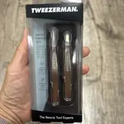 NEW Tweezerman Petite Tweeze Set: Slant Tweezer + Point Tweezer - (Black Leather
