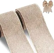 Burlap Wired Edge Ribbon for Gift Wrapping, Christmas Trees Decorations, Big Bow, Wreath, Crafts Making, 2 Rolls, 2.5 Inch x 6 Yards
