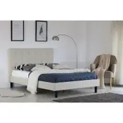 Albany Button King Single Bed Frame Fabric Beige