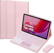HEKUEUN Keyboard Case for Lenovo Tab M11 11 inch 2024 (TB330FU/TB330XU), 7 Colors Backlight Detachable Wireless Bluetooth Touchpad Keyboard, Ultra-Thin PU Leather Stand Cover with Mouse,Pink