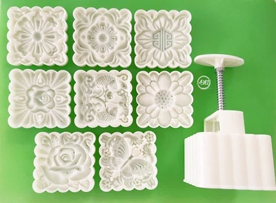 New Moon Cake Mold Mid Autumn Festival 200g/250g Set 8 Square Stamps