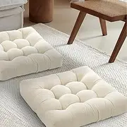 PAROLL Floor Pillow Cushions for Adults Sitting Large Big Pillows for Floor Seating Square Memory Foam Thick Tufted, 22 x 22 Inch, Set of 2, Beige