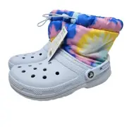 NEW Crocs 8 Classic Fleece Lined Neo Puff Boot Tie Dye Mineral Blue Clog Boot