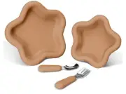 4pcs Silicone Feeding Set for Toddlers, Silicone Star Plates with Fork and Spoon