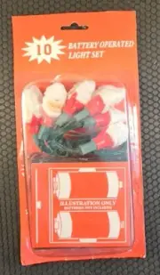Santa Claus Battery Operated Light Set 10 Holiday Lights String Vintage