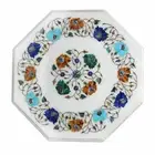 12" Marble Side Table Top Semi Precious Stones Inlay Handmade Home /office Decor