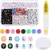 Glarks 1202Pcs Round Letter and Pony Beads Kit - Alphabet, Number, and Rainbow Hair Beads for Jewelry Making, DIY Bracelet, Necklace, Key Chain