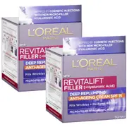2 x L'oreal Paris Revitalift Filler Anti Ageing Spf15 Cream 50ml