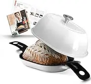 Krustic Enameled Cast Iron Dutch Oven for Professional Sourdough Bread Baking | 5.5 Quart Loaf Size Oval Cookware Pot with Lid | Triple-Layer Enamel Coating Pan with Non Stick Silicone Mat | White