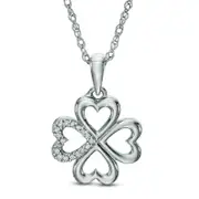 Natural Diamond Accent Heart-Shaped Four Leaf Clover Pendant in Sterling Silver