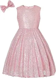 [EXARUS] Girls Sequin Dress Sleeveless Sparkly Special Occasion Kids Party Sequence Sparkle Dress Birthday