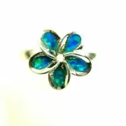 Cute Ladies 5 stone Opal Inlaid Flower Ring Sterling Silver Size