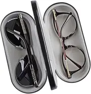 [HAUTZADO] Xoneuxe 2 in 1 Eyelasses Case,Glasses Case for Two Frames,Eyeglass Case Hard Shell,Double Side Glasses Case Built in Mirror and Flannel for Women and Men,Medium, Black, Medium (NUS-YJH03)