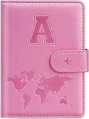 [Simikol] Passport Holder Cover Initail Letter A-Z Travel Wallet 3D Embossed Design RFID Blocking Card Holder Personalized Gift Passport Cover Wallet, Passport Book Holders for Women and Girls, Pink-A, Pink-A