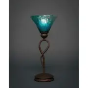 Toltec Leaf Mini Table Lamp, Bronze, 7" Teal Crystal Glass - 35-BRZ-458