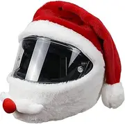 Christmas Hat Motorcycle Helmet Cover,Santa Motorcycle Headgear Cover, Motorbike Helmet Protective Cover, Plush Festive Hat for Full Face Helmets Men and Women(Without Helmet)