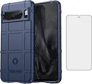 [Asuwish] Phone Case for Google Pixel 8 Pro 5G with Tempered Glass Screen Protector Cover and Slim Thin Hard Mobile Film Cell Accessories Protective Pixel8Pro Pixel8 XL Eight 8Pro Women Men Blue