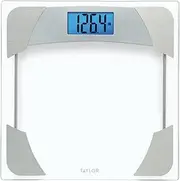 Taylor Precision Products Digital Scales for Body Weight, Highly Accurate 400 LB Capacity, Unique Blue LCD, Stainless Steel Accents Glass Platform, 12.2 x 12.2 Inches, Clear