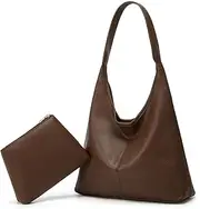 [Bagkeak] Slouchy Shoulder Bag for Women Retro Tote Bag Soft Leather Work Handbag Ladies Top Handle Purse Large Fall Winter Purse