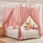 Bean Paste Canopy Bed Curtains with Top Ties and Tie Backs for Bedroom Decoratio