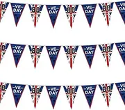 VE Day 80th Anniversary Flag Set,Outdoor Bunting 10m 30 Furface,Large Celebration Flag Decorations Gifts for Bedroom Yard Garden Outdoors (Type D-1 x 10 Meters 30 Sides Pennants)