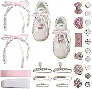 [Alriedy] 26 Piece Shoe Charms Set, Sneaker Jewellery with Beads & Bows, Satin Laces Lace & Clips for Women, DIY Shoe Decoration Accessories, Allgemein, Plastic, No Gemstone
