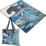 Outdoor Picnic Blanket Soft Lawn Camp Rug for Adults Concert Blanket Vintage Black Leopard Blue Hydrangea Flowers 60x80in
