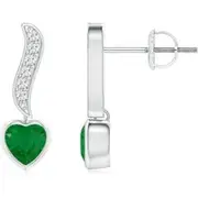 Heart-Shaped Emerald and Diamond Swirl Drop Earrings
