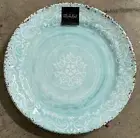 Il Mulino Aqua Blue Rustic Medallion Scroll Print MELAMINE Dinner Plates Set 4