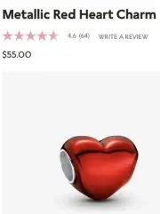 Authentic Pandora #793337C02 Metallic Red Heart Charm