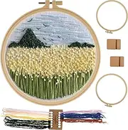 HSHGZSR 2Pcs Embroidery Kit with Embroidery Hoop DIY Embroidery Starter Kit Full Embroidery Hoop Kit Embroidery Stitching Kit Landscape Cross Embroidery Set for Beginners Adults Crafts Gifts Decors