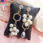 Women 925 Sterling Silver Crystal Earrings Stud Asymmetric Pearl Retro Baroque