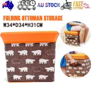 Folding Ottoman Storage Stool Cube Footstool Stool Blanket Box With Cover AU