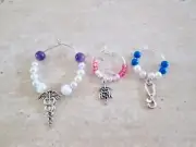 WINE GLASS CHARMS SET 3,GRAD,SCHOOL,NURSE,DOCTOR,PARTY FAVOR,BIRTHDAY,MEDICAL