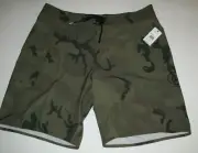 VOLCOM Men's 34 Board Shorts Manic 2 Green Army Camo Print Surf