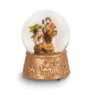 Resin Holy Family With Shepard Nativity Musical (Plays Silent Night) Water Globe