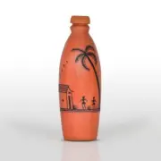 MITTICOOL Hand-Painted Warli Pattern Self-Cooling Clay Water Bottle 1 Liter