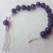 Tasbih komboloi worry beads amethyst and sterling silver 925 chain and tassel