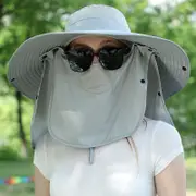 GGP Grey Wide Brim Sun Protection Hat With Face Shield Adjustable For Ultimate Uv Protection