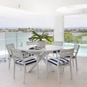 Houston Outdoor 1.5m Round Aluminium Dining Setting with 6 Santorini Chairs - Outdoor Aluminium Dining Settings