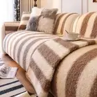 1PC Plush Sofa Mat Cover Lamb Wool Sofa Cushion White Stripes Couch Slipcover