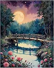 TAOPAOLAB Moonlight Bridge and Roses Paint by Numbers Kit for Adults - DIY Moonlit Bridge with Flowers Painting on Canvas 16x20In, Acrylic Paint Set for Beginners, Art for Home Decoration or Gifts