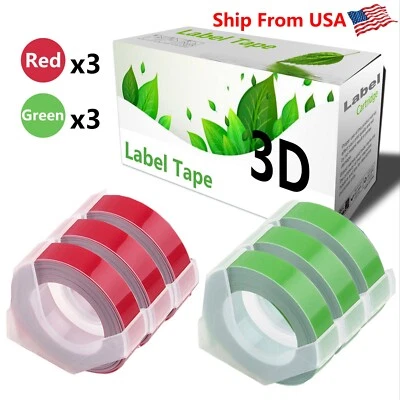 (3Red+3Green) LabelTape 3D Fit For Dymo Embossing (1880) Label Makers