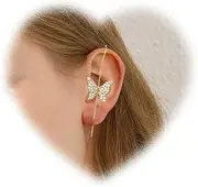 [W WEILIRIAN] Boho Butterfly Smoker Hook Earrings Butterfly Packing Climbing Earrings Gold Long Earrings Ear Hooks Needle Earrings Jewellery for Girls Women, Das tatsächliche Objekt hat Vorrang, Alloy