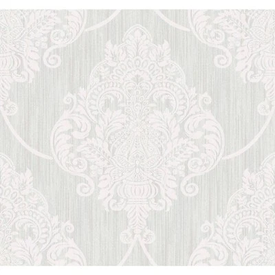Seabrook Designs Puff Damask Silver Glitter and Ivory Paper Strippable Roll sq.