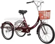 Three Wheel Bike, Adult Tricycle with Cargo Basket Carbon Steel Frame 3 Wheel Trike Bike Double Brake System for Shopping Exercise Recreation Cycling Pedalling