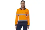 King Gee Ladies Workcool Hyperfreeze Hi-vis Polo Work Shirt K44223 - Orange/Navy