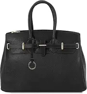 [Tuscany Leather] TL Bag - Leather Handbag with Golden Hardware - TL141529 (Black)