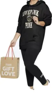 NEW Victorias Secret PINK CAMPUS HOODED PULL OVER & LEGGING GIFT SET Black❤️- M